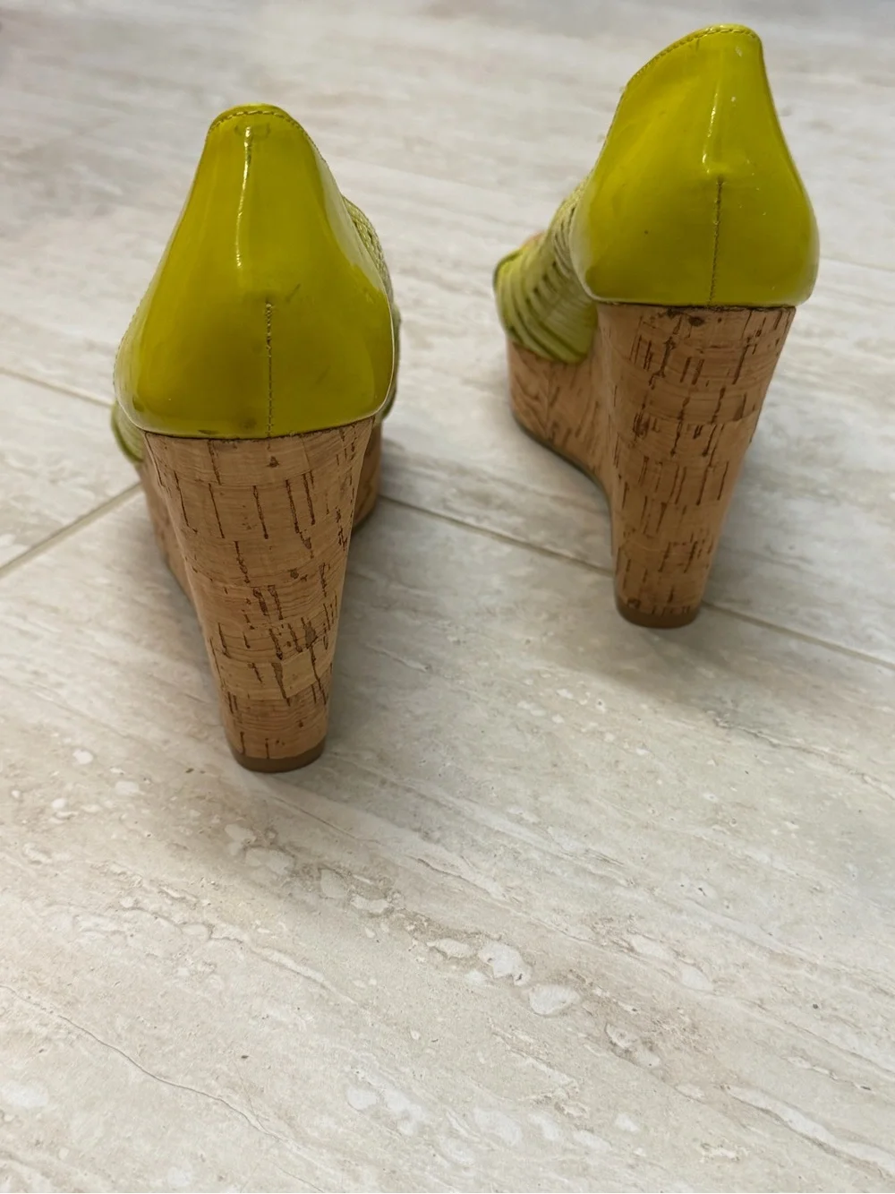 Vintage Jessica Simpson Lime Green Cork Wedge Sandals